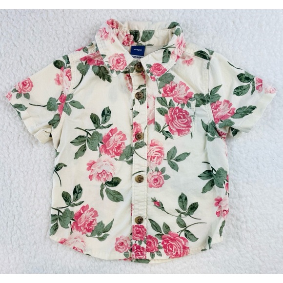 OLD NAVY • Cream/Multi Floral Print Button-Down Short Sleeve Shirt - Picture 11 of 11